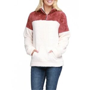 NWT Doublju Women's Soft Teddy Fleece Quarter Zip Pullover with Pocket Size 1X